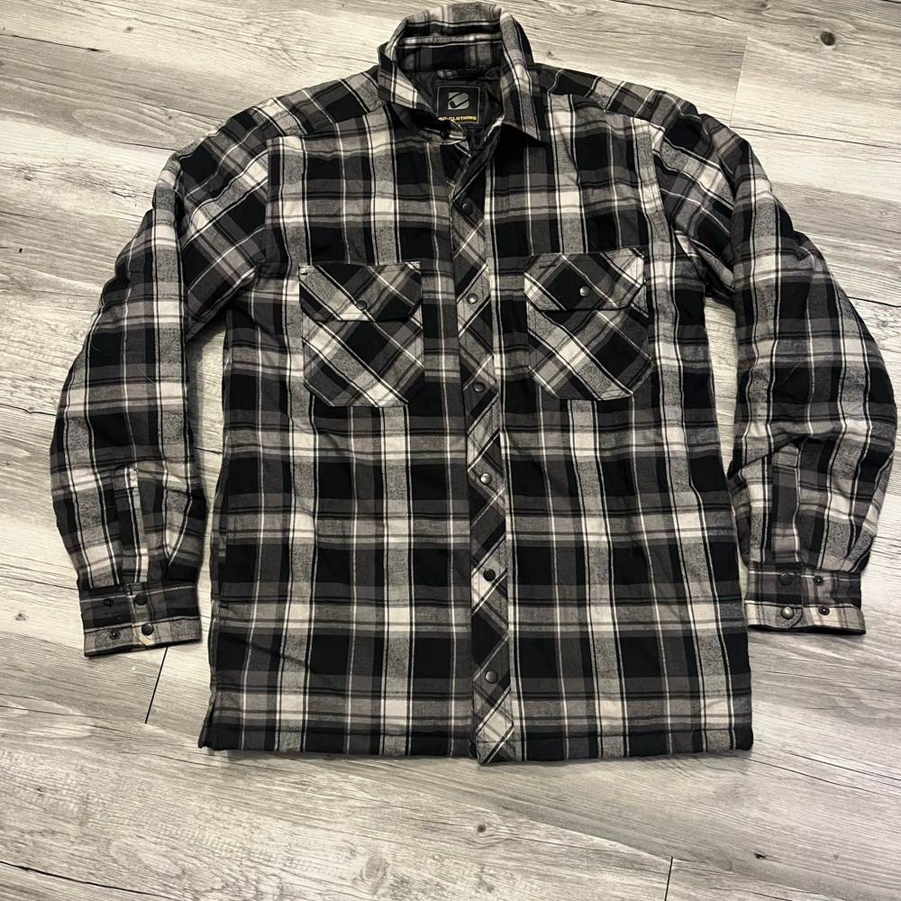 Black and Gray Plaid Button-Up jacket
